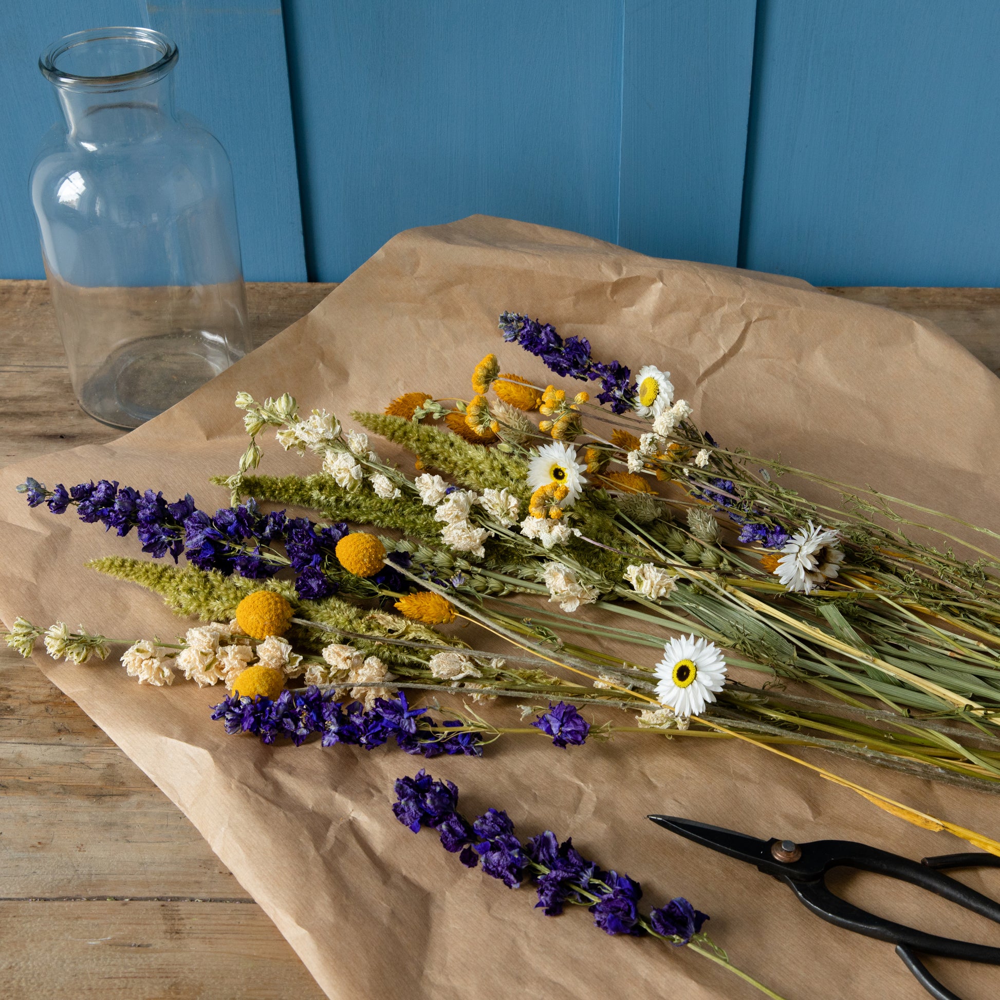 Our 'create at home' dried flower gift box. A beautiful mix of stems for someone to arrange at home.