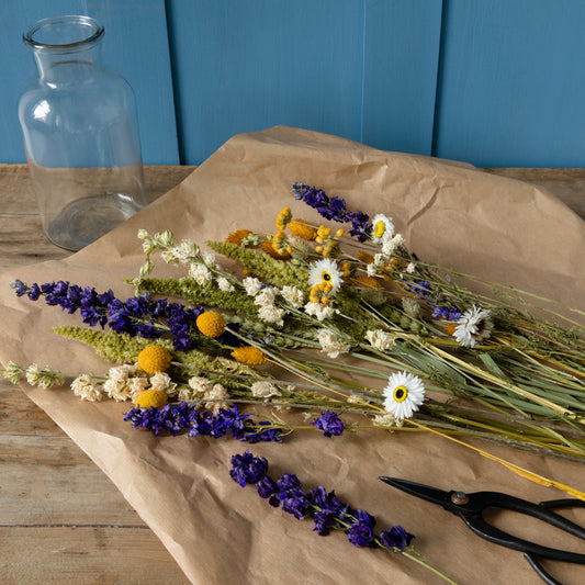 Our 'create at home' dried flower gift box. A beautiful mix of stems for someone to arrange at home. 