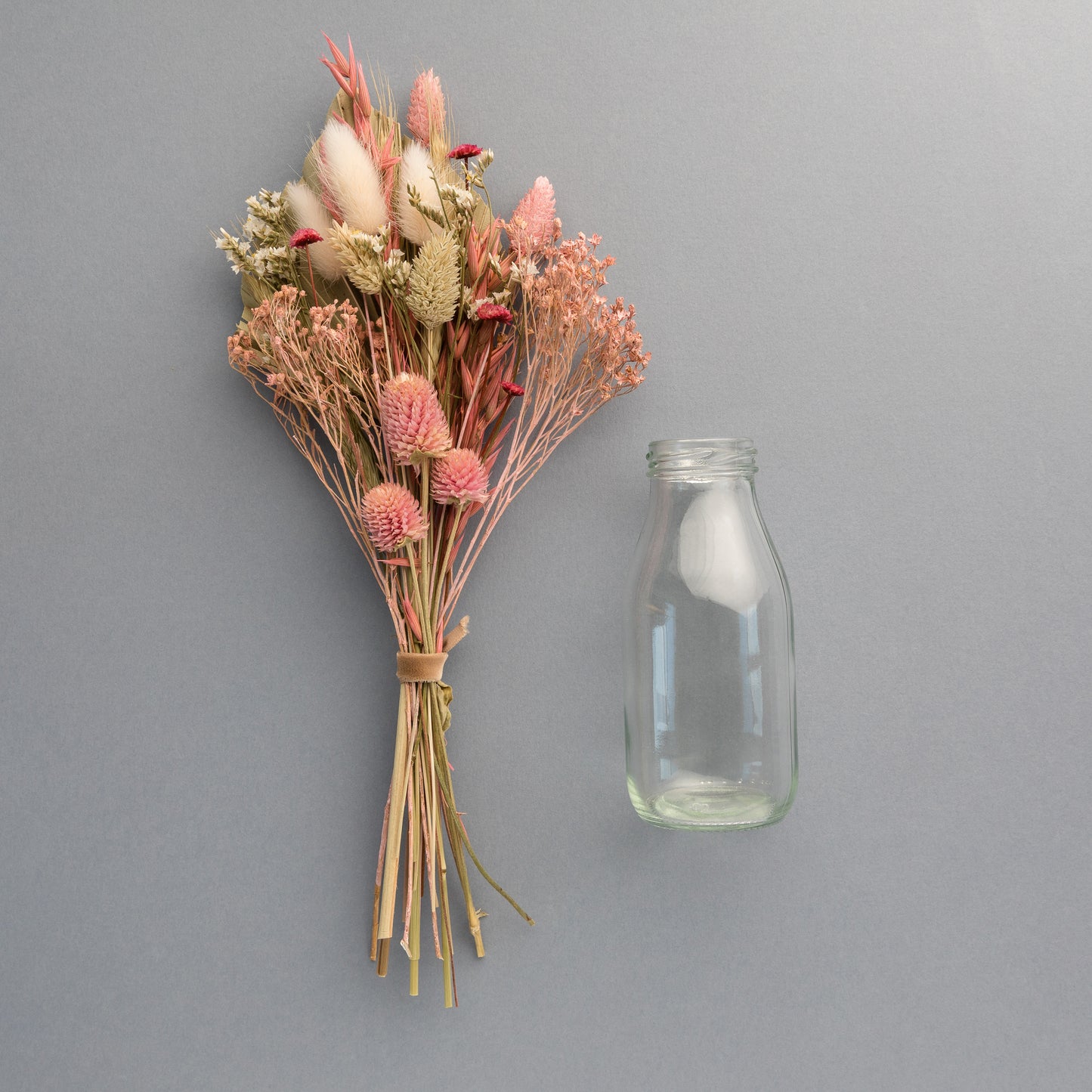 Dried Flower Posie + Vintage Style Milk Bottle Vase