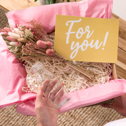 Dried Flower Posie + Vintage Style Milk Bottle Vase